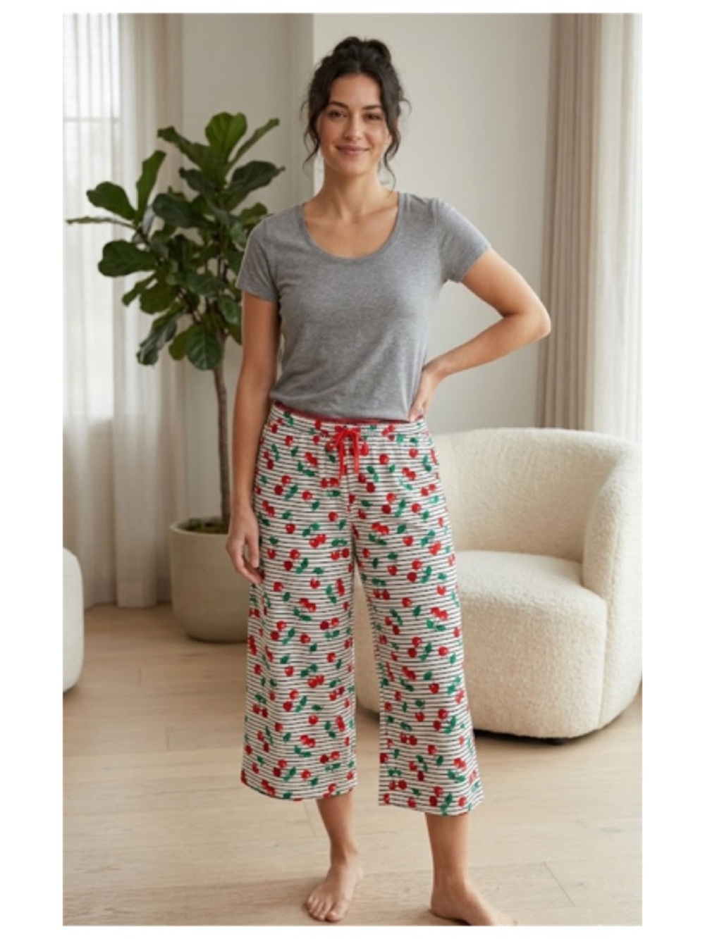Jockey Cherry Print Striped Lounge Pants Pajama Bottoms Size S NWT - Picture 5 of 6